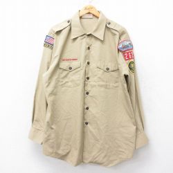 XL★古着 長袖 ボーイスカウト シャツ メンズ 90年代 90s 大きいサイズ ロング丈 USA製 ベージュ カーキ 25jun28 中古 トップス