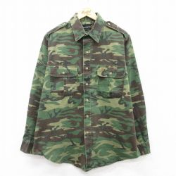 XL★古着 BROWNING 長袖 ハンティング シャツ メンズ 90年代 90s　ロング丈 USA製 濃緑他 グリーン 迷彩 【spe】 25aug18 中古 トップス