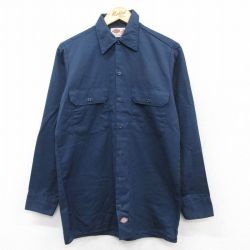 M★古着 ディッキーズ Dickies 長袖 ワーク シャツ メンズ 00年代 00s 紺 ネイビー 25aug18 中古 トップス