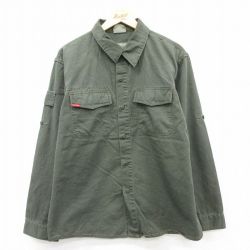 L★古着 長袖 ミリタリー シャツ メンズ 濃緑 グリーン 25aug26 中古 トップス