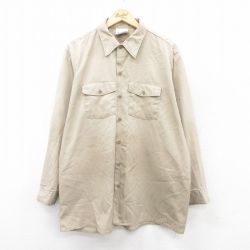XL★古着 ディッキーズ Dickies 長袖 ワーク シャツ メンズ 90年代 90s 大きいサイズ ロング丈 USA製 ベージュ カーキ 25sep18 中古 トップス