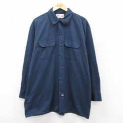 XL★古着 ディッキーズ Dickies 長袖 シャツ メンズ 00年代 00s 大きいサイズ ロング丈 紺 ネイビー 25sep18 中古 トップス