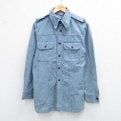 M★古着 長袖 ワーク シャツ メンズ 薄紺 ネイビー 25sep19 中古 トップス