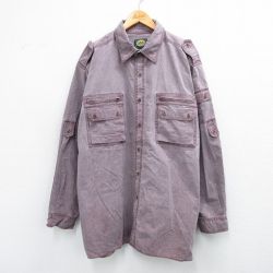 XL★古着 カベラス 長袖 ワーク シャツ メンズ 00年代 00s 大きいサイズ ロング丈 コットン エンジ系 【spe】 25sep19 中古 トップス