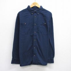XL★古着 長袖 ワーク シャツ メンズ 大きいサイズ 紺 ネイビー 25oct02 中古 トップス