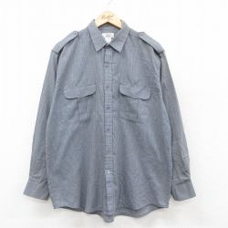 XL★古着 長袖 ワーク シャツ メンズ グレー他 ストライプ 25oct11 中古 トップス
