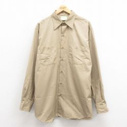XL★古着 長袖 ワーク シャツ メンズ 80年代 80s 大きいサイズ ロング丈 ベージュ カーキ 25oct23 中古 トップス