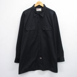 XL★古着 ディッキーズ 長袖 ワーク シャツ メンズ 00年代 00s 大きいサイズ ロング丈 黒 25nov15