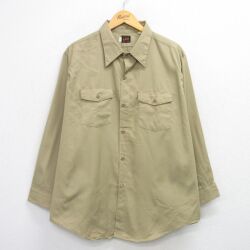 XL★古着 リー Lee 長袖 ワーク シャツ メンズ 70年代 70s 大きいサイズ ロング丈 USA製 ベージュ【spe】 25nov15