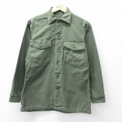 M★古着 長袖 ミリタリー シャツ メンズ 70年代 70s コットン 濃緑【spe】 25nov28