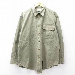 XL★古着 オービス 長袖 ハンティング シャツ メンズ 00年代 00s 大きいサイズ ロング丈 コットン 薄緑系 25nov28