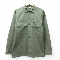 M★古着 長袖 ミリタリー シャツ メンズ USアーミー ARMY USA製 濃緑 25nov28