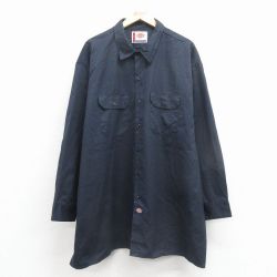 XL★古着 ディッキーズ 長袖 ワーク シャツ メンズ 大きいサイズ ロング丈 紺 25dec10