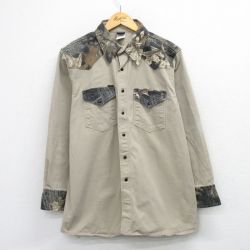 XL★古着 長袖 ハンティング シャツ メンズ 90年代 90s 大きいサイズ コットン USA製 ベージュ 26jan19