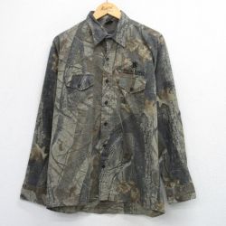 L★古着 長袖 ハンティング シャツ メンズ 90年代 90s Bradford リアルツリー コットン USA製 ベージュ他 迷彩 26jan19