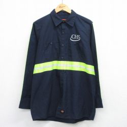 L★古着 レッドキャップ 長袖 ワーク シャツ メンズ 00年代 00s CHS リフレクター ロング丈 濃紺他 26jan19