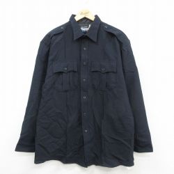 XL★古着 ブラウアー Blauer 長袖 ワーク シャツ メンズ 90年代 90s ロング丈 USA製 濃紺 26jan19