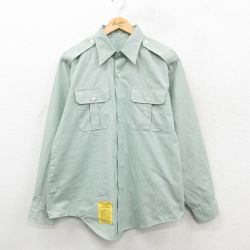 XL★古着 長袖 ミリタリー シャツ メンズ 90年代 90s USA製 薄緑 26jan19