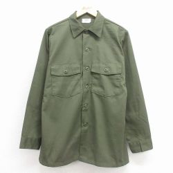 L★古着 長袖 ミリタリー シャツ メンズ 80年代 80s ユーティリティ USA製 緑【spe】 26jan31