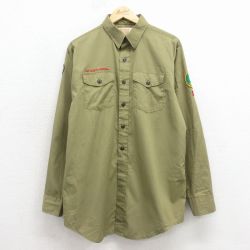 L★古着 長袖 ボーイスカウト シャツ メンズ 80年代 80s コブラ ロング丈 USA製 緑系 26jan31