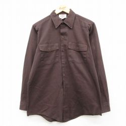 L★古着 ディッキーズ 長袖 ワーク シャツ メンズ 90年代 90s USA製 こげ茶【spe】 26feb17