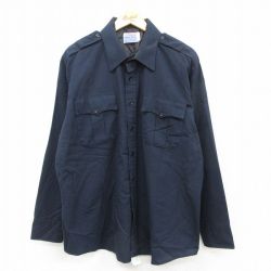 XL★古着 長袖 ワーク シャツ メンズ 80年代80s USA製 紺 26feb17