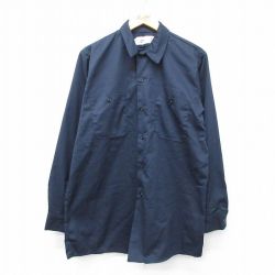 XL★古着 長袖 ワーク シャツ メンズ 90年代 90s USA製 紺 26mar07