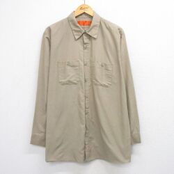 XL★古着 レッドキャップ 長袖 ワーク シャツ メンズ 00年代 00s 大きいサイズ ロング丈 ベージュ 26mar14