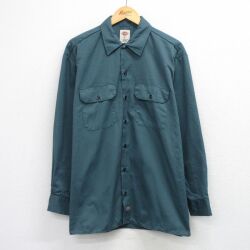 XL★古着 ディッキーズ 長袖 ワーク シャツ メンズ 緑系 26mar14