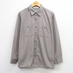XL★古着 レッドキャップ 長袖 ワーク シャツ メンズ 90年代 90s USA製 グレー系 26mar14