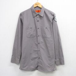 L★古着 レッドキャップ 長袖 ワーク シャツ メンズ ARIZONA ロング丈 グレー系 26mar14