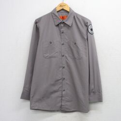 L★古着 レッドキャップ 長袖 ワーク シャツ メンズ ARIZONA ロング丈 グレー系 26mar14