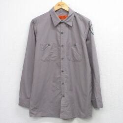 L★古着 レッドキャップ 長袖 ワーク シャツ メンズ ARIZONA ロング丈 グレー系 26mar14