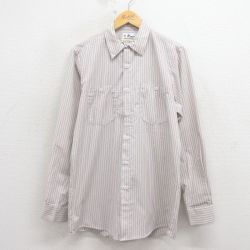 L★古着 長袖 ワーク シャツ メンズ 90年代 90s USA製 グレー他 ストライプ 26mar18