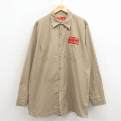 XL★古着 レッドキャップ 長袖 ワーク シャツ メンズ 00年代 00s THRUWAY 大きいサイズ ロング丈 ベージュ 26mar18
