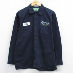 XL★古着 CINTAS 長袖 ワーク シャツ メンズ トリニティ コットン 紺 26mar27