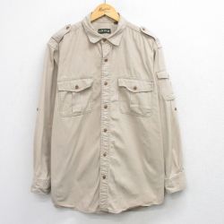 XL★古着 オービス 長袖 ワーク シャツ メンズ ロング丈 コットン ベージュ 26mar27