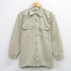 XL★古着 ディッキーズ 長袖 ワーク シャツ メンズ 90年代 90s コットン ベージュ 26mar27