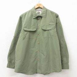 L★古着 長袖 フィッシング シャツ メンズ 緑 26apr04