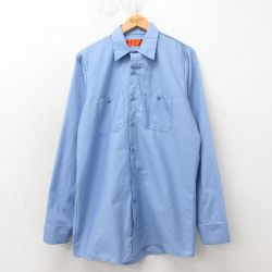 L★古着 レッドキャップ 長袖 ワーク シャツ メンズ ロング丈 水色 26apr04