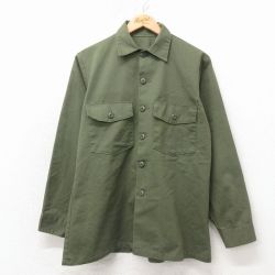 L★古着 長袖 ミリタリー シャツ メンズ 80年代 80s 緑 26apr04