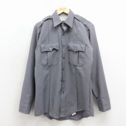 L★古着 長袖 ワーク シャツ メンズ 80年代 80s USA製 濃グレー 26apr15