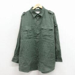 XL★古着 オービス 長袖 ワーク シャツ メンズ 大きいサイズ リネン 緑 26apr15