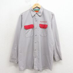 L★古着 レッドキャップ 長袖 ワーク シャツ メンズ 90年代 90s ポルシェ USA製 グレー 26apr15