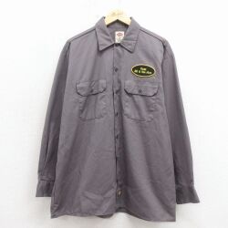 L★古着 ディッキーズ 長袖 ワーク シャツ メンズ Ryan グレー 26apr15