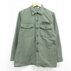 L★古着 長袖 ビンテージ ミリタリー シャツ メンズ 60年代 60s USアーミー コットン USA製 緑【spe】 26may02