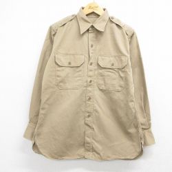50s マチ付きミリタリーシャツ ベージュ L | 古着