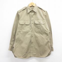 50s マチ付きミリタリーシャツ ベージュ M | 古着