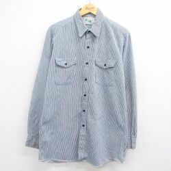 キー 90s 長袖ワークシャツ ストライプ ネイビー L | 古着