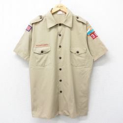 【50%OFF】XL★古着 半袖 ボーイスカウト シャツ メンズ 80年代 80s USA製 ベージュ カーキ 24mar18 中古 トップス
